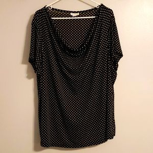 3x black w/ white polka dot drape neck blouse